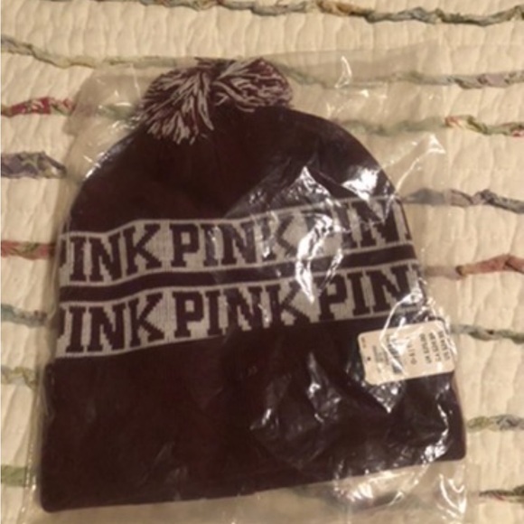 PINK Victoria's Secret Maroon and White Beanie - Picture 2 of 3
